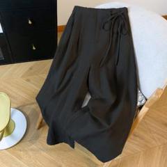 ワイドパンツ カジュアルパンツ 無地 着痩せ 薄手 ボウタイ 夏にぴったり