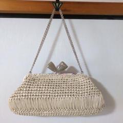 【Capaf】ハンドバッグ　がま口　編み込み　イタリア製　ハンドメイド CAPAF カパフ オーストリッチ 編み込み カゴバッグ ハンドバッグ
