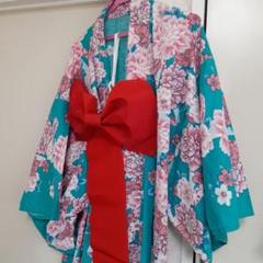 花柄着物 赤いリボン帯付き浴衣セット