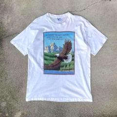USA製ヴィンテージTシャツ90sイーグルアニマルプリント鷲タカXLホワイト古着