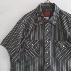 796　RUSTLER　半袖シャツ　XL　苔色　緑　スナップ　US古着 薄手