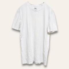 【ザラ】半袖Tシャツ　クルーネック　スリムフィット　ホワイト　M　無地　作業用