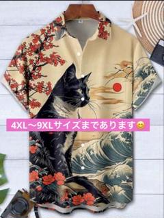猫半袖シャツ⭐️大人気商品⭐️新品未使用⭐️個性的 ねこ ネコ 富士山 日の出 日の丸のサムネイル
