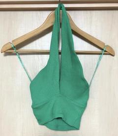 ZARA グリーンホルターネックトップ XS