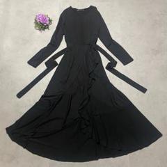 ワンピース　ロング　マキシ丈　大きいサイズ 2XL フレア　フリル　Aライン　黒