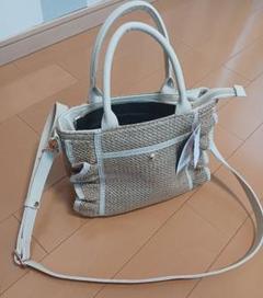 ベージュ ストロー ショルダーバッグ