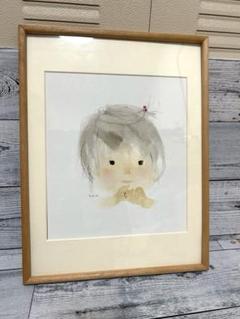 【希少】証明番号付き いわさきちひろ作 水彩画色紙 いわさきちひろ・色紙絵・色紙額・壁飾り・インテリア・印刷・No