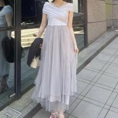 フレイアイディー オフショルカットソーコンビチュールワンピース ドレス グレー