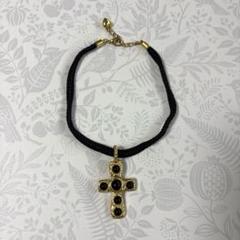 黒いロープの十字架チョーカー　レトロ