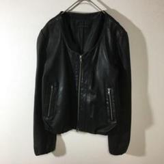【個性派古着】レザージャケット　サイズ36 黒　羊革　フルジップ　ノーカラー