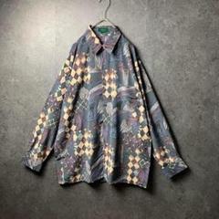 vintage 長袖シャツ　柄シャツ　総柄　アート　ダーク　古着