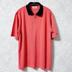 【レムス】黒襟 ハーフジップ半袖ポロシャツ 赤系 M