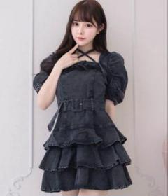 pium クロスベルト半袖ティアードミニワンピース ブラック クロスベルト半袖ティアードミニワンピース – pium