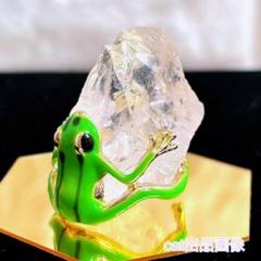 天然石 水晶 クリアクォーツ パワーストーン カエル 蛙 風水 置物 縁起物