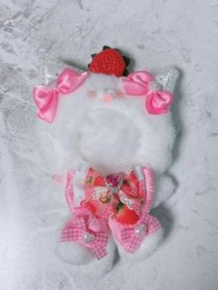 【約10cm 】手が動く♡肉球おすわりぬい服 しろねこ×ぴんく ❤︎ぬい服 おすわりぬい服 着ぐるみ 10cm にじぱぺ用 ねこ