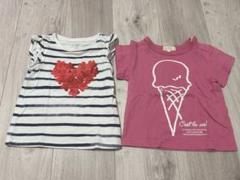 ストライプ ハート花飾り TシャツとアイスイラストのTシャツのセット