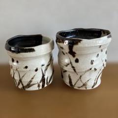 加藤達次　鉄絵灰志野茶碗　湯呑 R61 茶碗 『湯之根窯 加藤達次造』『黄瀬戸茶碗』 抹茶碗 共