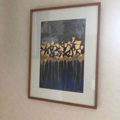 金箔ネイビー抽象画アートパネル