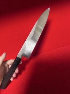 01442 包丁　牛刀　重啓作　本焼　富士山満月波紋　白鋼　箱付　未使用品 01442 包丁 牛刀 重啓作 本焼 富士山満月波紋 白鋼 箱付 未使用