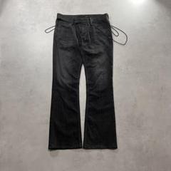 【SCHLUSSEL】シュリセル ブラックフレアデニムパンツ Y2K ストレッチ ヘムシャーリングギャザーストレッチフレアパンツ ／ Hem