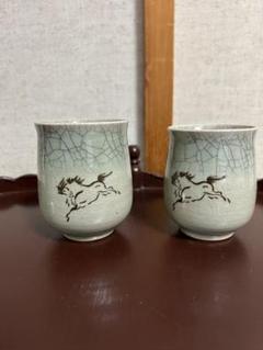 Ｕ154 相馬焼 湯呑 全6点 古相馬 走り馬 跳ね馬 高級時代煎茶道具 FF slide_ss6615-1.jpg