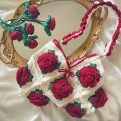 薔薇 ニット ハンド バッグ ハンドメイド 編み物 フラワー フリル 花 韓国