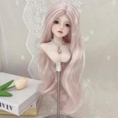 ドールウィッグ 7~8インチ ロングヘア ピンク カール センター分け BJD