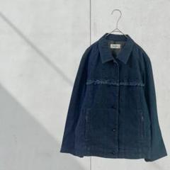 3584【Jantzen】ジャケット　フリンジ　刺繍　Ｌ　デニム調　カジュアル