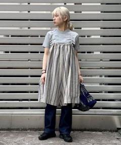 美品／24SS　ハバーサック　リネンドビーストライプ柄サロペット　ビームスボーイ 新品 24SS ハバーサック ドビーストライプ サロペット BEAMS BOY