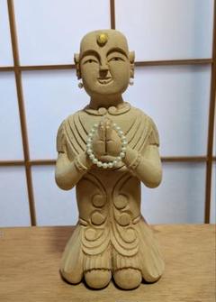 木製 手彫り 座り地蔵さん 彫刻 約26cm
