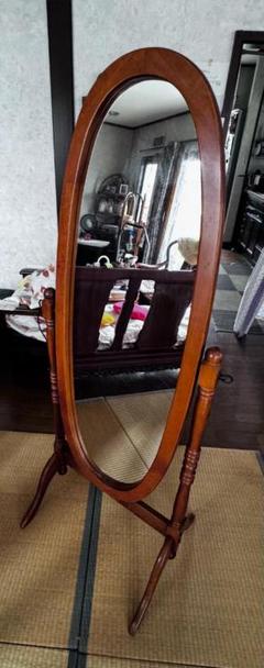 オーバル型/アンティーク/全身鏡/スタンドミラー/ヴィンテージ//レトロ アンティーク オーバル型 木製全身鏡 スタンドミラー 脚付き