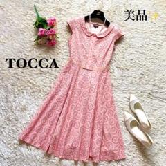 トッカ　TOCCA　ワンピース　ローズ　リボン　140 美品】TOCCA トッカ 襟付き花柄ワンピース ウエストリボン