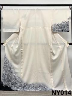 絽 辻ヶ花 付け下げ 夏物 銀彩 絞り加工 居敷当て付 正絹 躾糸付 NY014