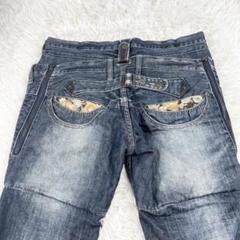 PPFM ダブルウエストデザイン ストレートデニム 立体裁断 花柄裏地 メンズM PPFM ダブルウエストデザイン ストレートデニム 立体裁断 花柄