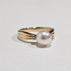 指輪 9号 パール 18Kイエローゴールド Pt900 オーロラ花珠真珠 リング9.0-9.5mm PT900 -Premium- | 花珠真珠
