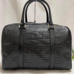 【美品】 ボストンバッグ シャイニングクロコ レザー 手提げ 黒 A4可