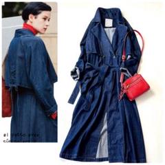 【美品】BEARDSLEY デニムロングコート Mサイズ ネイビー 美品】BEARDSLEY デニムロングコート Mサイズ ネイビー