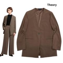 Theory セオリー POWDER CREPE ノーカラー ジャケット 0 茶 Theory セオリー POWDER CREPE ノーカラー ジャケット 0 茶