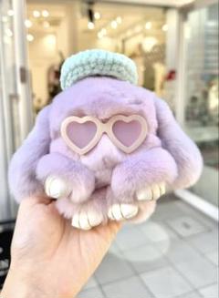 ラビットファー☆モフモフさん☆原宿☆キーホルダー サングラス付き