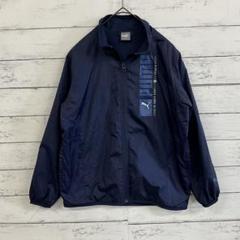 PUMA✨ナイロンジャケット【140】キッズ プリントロゴ フルジップ 紺色