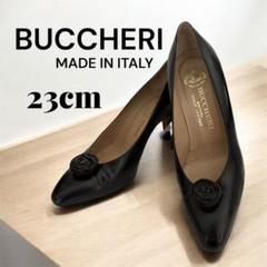 BUCCHERI 本革パンプス 23cmブラック 花 シンプル ヒール