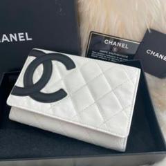 シャネル CHANEL 二つ折り 財布 カンボンライン ピンク 黒 白