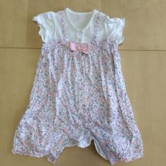 【美品】ミキハウスピンク花柄ロンパース