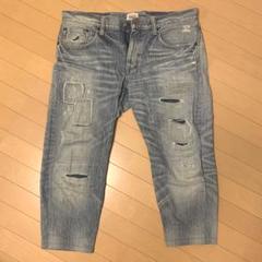 リメイク　デニム　EDWIN 1点物 ダメージデニム パッチ付き ライトブルー