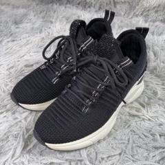 美品REZOY リゾイかかとストーン厚底メッシュスニーカー　22.5