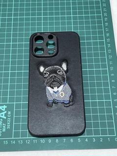 iPhone 15promax用ケース　フレンチブルドッグ刺繍　ブラック