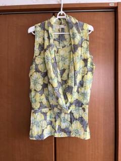 ノースリーブ　カシュクール　レディース　フリーサイズ　花柄　イエロー