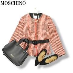 MOSCHINO*モスキーノピンクリボンツイードジャケットノーカラー40