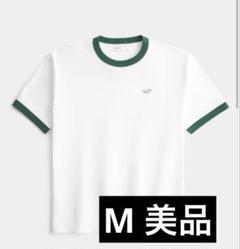 Hollister ネックTシャツ M ホワイト/グリーン