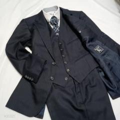 美品【貫禄香る紳士】Burberrys ネイビー ストライプ 3ピーススーツ　M 美品【貫禄香る紳士】Burberrys ネイビー ストライプ 3ピーススーツM